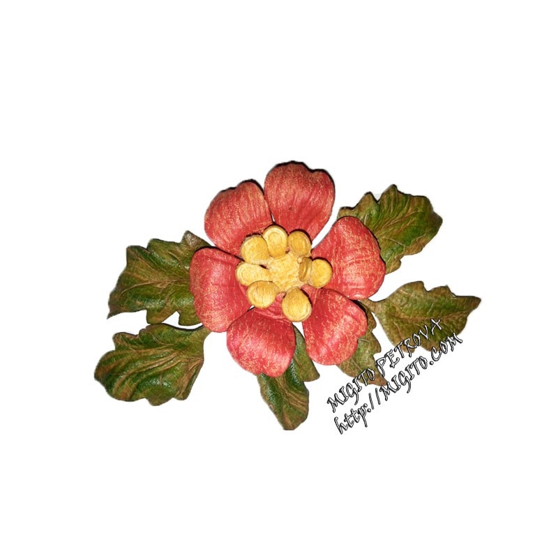 Брошка естествена кожа с червено цвете