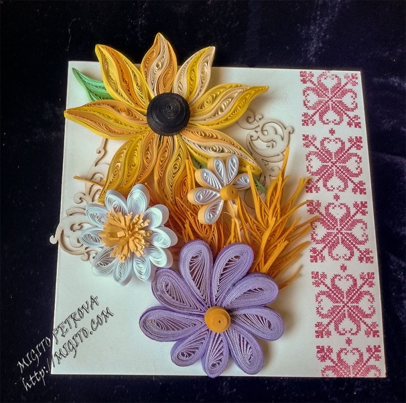 ethno handmade scrapbooking cards with enbrodery and quilling