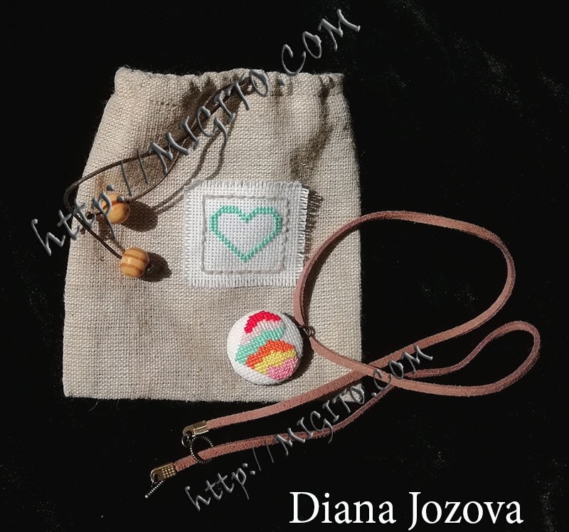 Бродирано колие със сърце ръчна изработка