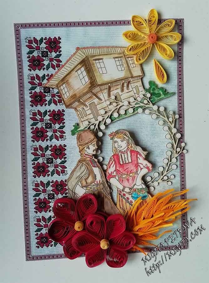 ethno handmade scrapbooking cards with quiling girl and men