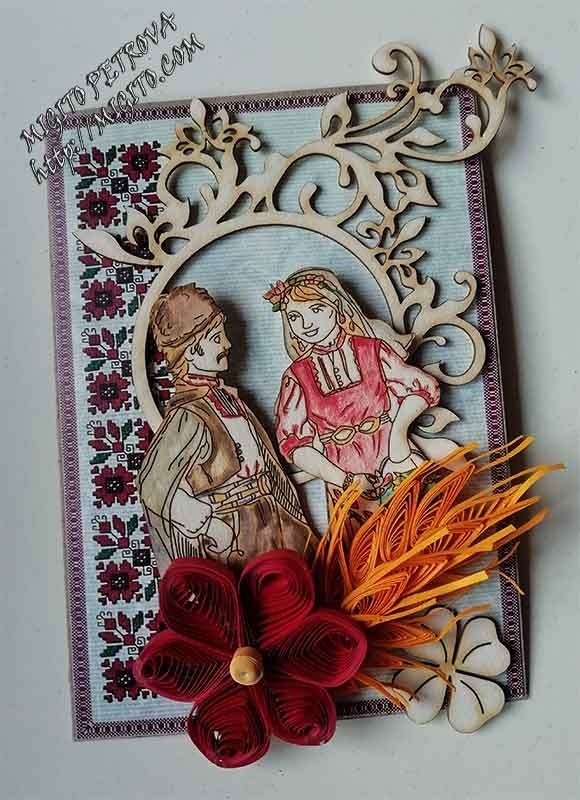 ethno handmade scrapbooking cards with folk costumes