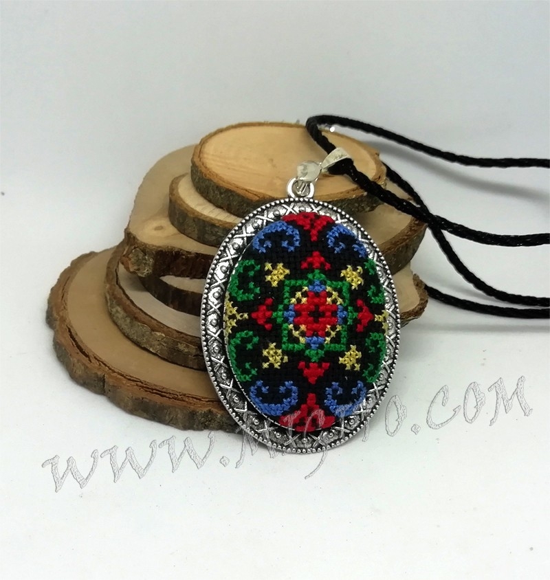 Bulgarian folk embroidery on a handmade necklace