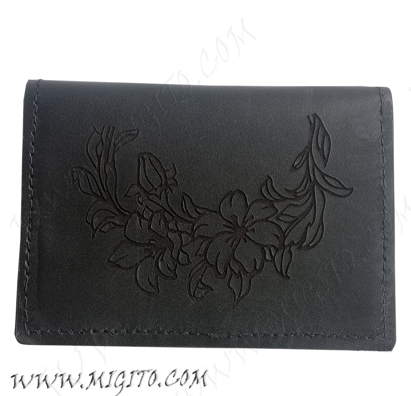 Кожен гравиран портфейл с цветя 