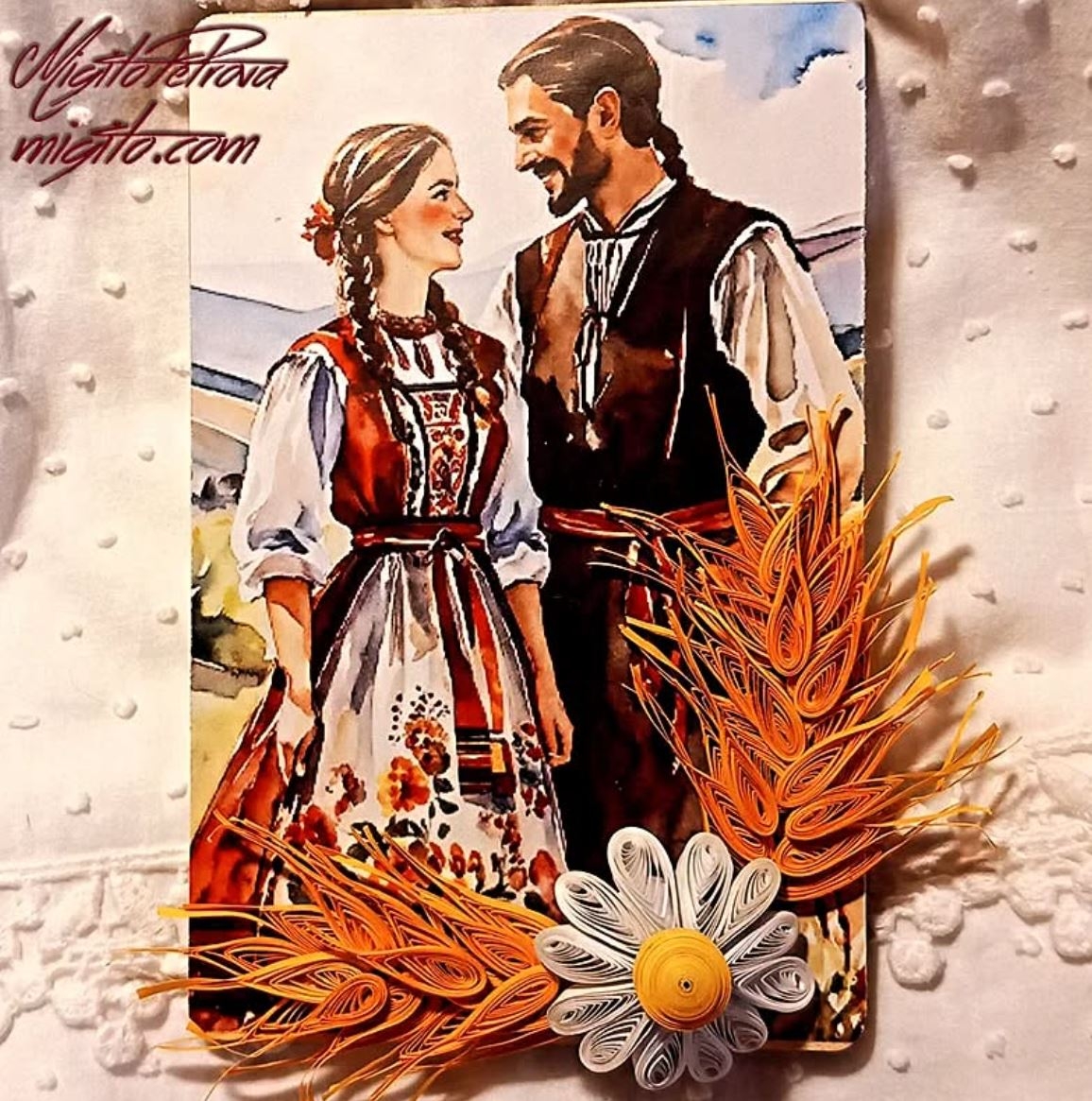 Дървен плик кутия за паричен подарък с етно мотиви 