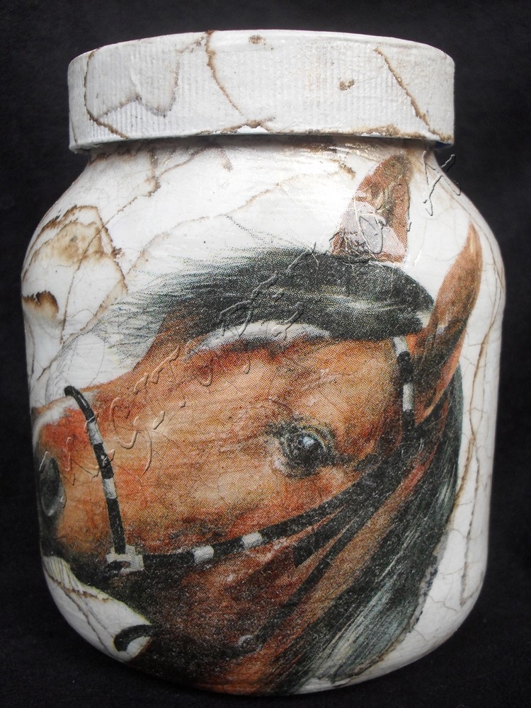 Jar with horsе decoupage
